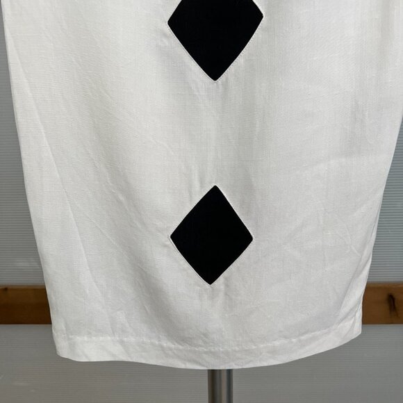 VTG Donna White Linen Black Diamond Geometric‎ Sleeveless Shift Midi Dress Sz 8 - Picture 4 of 14